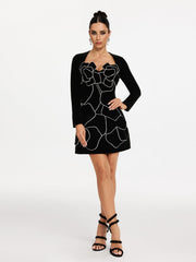Long Sleeve Flower Mini Dress