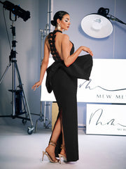 Robe fendue à nœud papillon noire