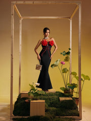 Robe longue bustier à fleurs et cristaux