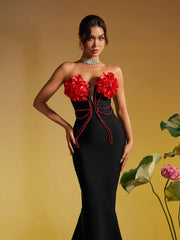 Robe longue bustier à fleurs et cristaux
