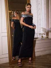 One Shoulder Rhinestone Bandage Maxi Dress