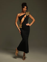 Cutout Flower Bandage Midi Dress