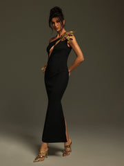 Cutout Flower Bandage Midi Dress