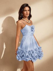 Spaghetti Flower Ruffle Mini Dress In Blue
