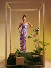 Strapless Sequin Embroidered Maxi Dress In Purple