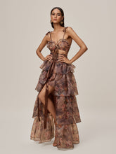 Ensemble jupe et jupe à imprimé floral marron