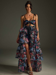 Ensemble jupe et jupe à imprimé floral noir