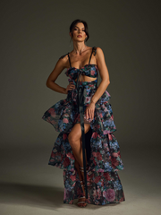 Ensemble jupe et jupe à imprimé floral noir