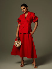 Ensemble blazer fleuri à manches courtes boutonné