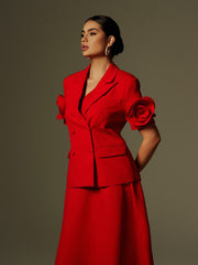 Ensemble blazer fleuri à manches courtes boutonné