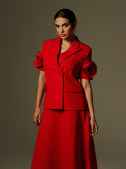 Ensemble blazer fleuri à manches courtes boutonné