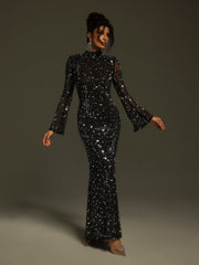 Robe à manches longues en maille cristal