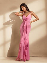 Spaghetti Flower Draped Maxi Dress