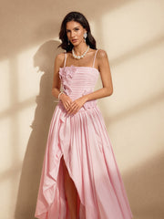 Spaghetti Flower Maxi Dress In Pink