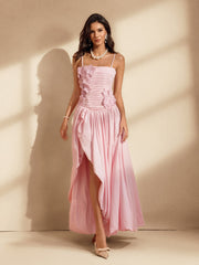 Spaghetti Flower Maxi Dress In Pink