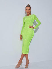 Robe midi verte ornée de cristaux