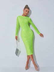 Robe midi verte ornée de cristaux