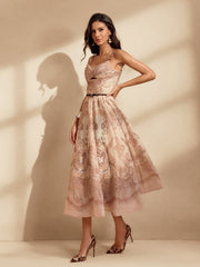 Robe midi imprimée à fines bretelles