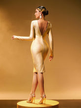 Printed Plunge Reversible Bandage Midi Dress In Gold