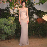 Soft Nude Lace Maxi Dress