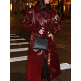 Nighttime Charming Red Leather Coat