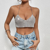Screen Elegant Silver Metallic Halter Top
