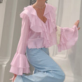 Romantic Pink Ruffle Blouse