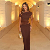 Brown Off-Shoulder Bodycon Dress