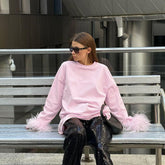 Dreamy Pink Feather Sleeve T-shirt