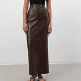 Professional Classic Brown Leather Maxi Skirt