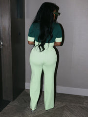 Contrast Crop Top Pants Set