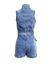 Denim Button Rompers With Belt