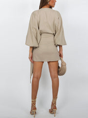 Puff Sleeves Wrap Dresses