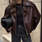 Street Style Dark Maroon Leather Jacket