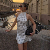 Night Cute Polka Dot Halter Mini Dress