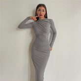 Sophisticated Gathered Bodycon Midi Dress