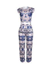Printed Crop Top Pants Set