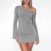 Charm Off-The-Shoulder Metal Button Dress
