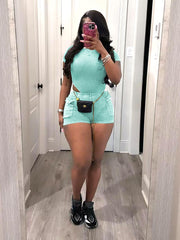 Ribbed Washed Bodysuit Shorts Set