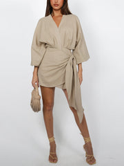 Puff Sleeves Wrap Dresses