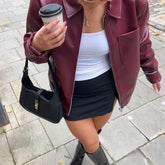 Chic Burgundy Leather Jacket