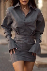 Casual Striped Shirt Dress
