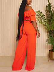 Ruffle Crop Top Wide Pants Set
