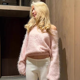 Date Outfit Soft Pink Fuzzy Sweater