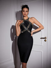Halterneck Rhinestone Bandage Midi Dress