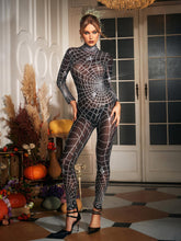 Cobweb Print Embellished Jumpsuit In Chocolate