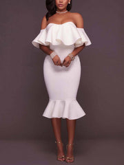 Off Shoulder Ruffle Bodycon Midi Dresses