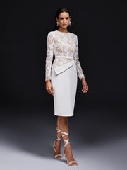 Robe midi en dentelle à manches longues