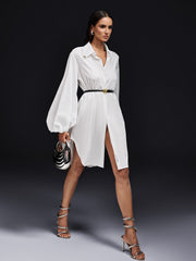Robe midi à manches bouffantes