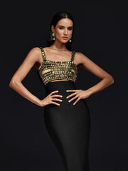 Spaghetti Crystal Bandage Maxi Dress